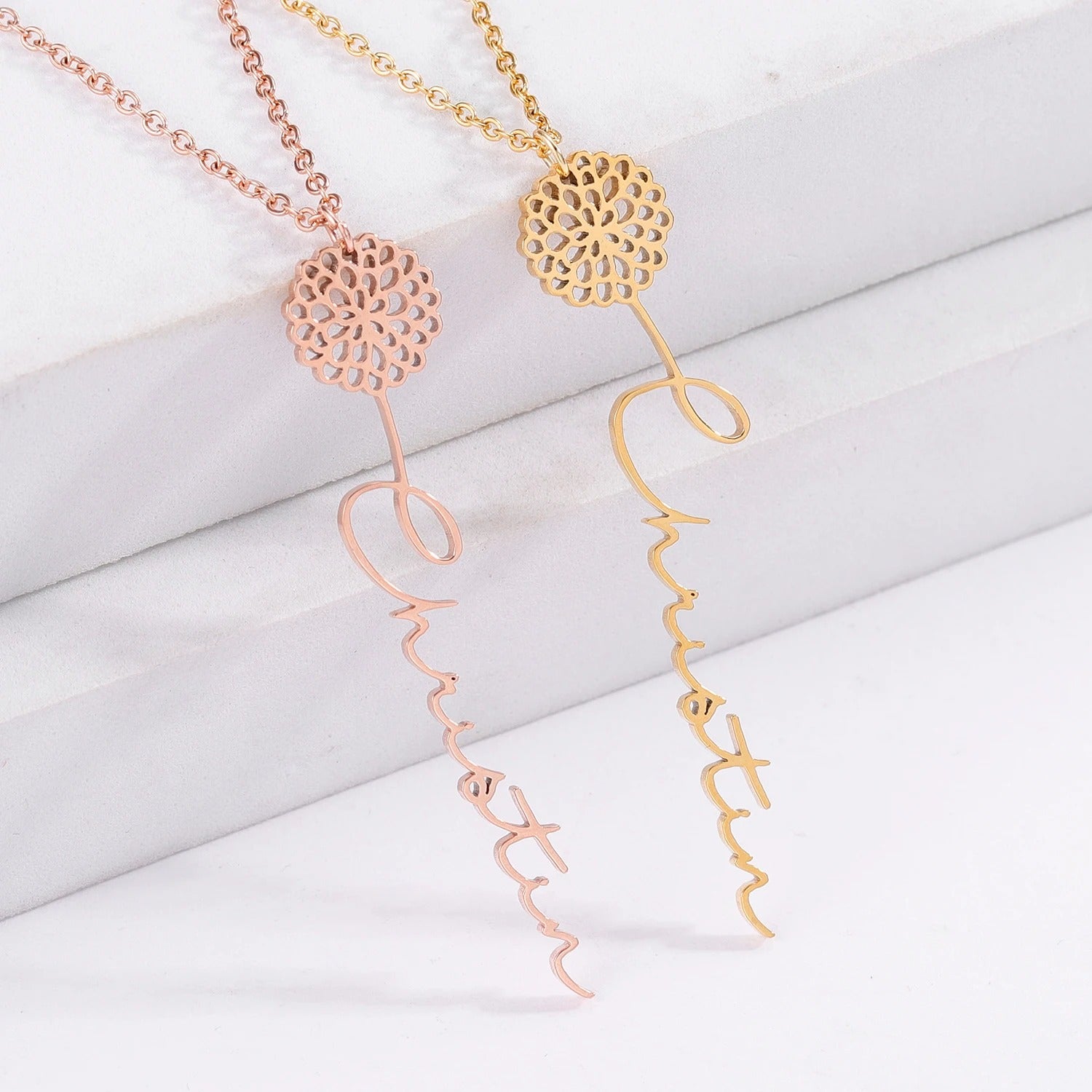Birth Flower Name Necklace - Personalized Floral Jewelry | Nuriale