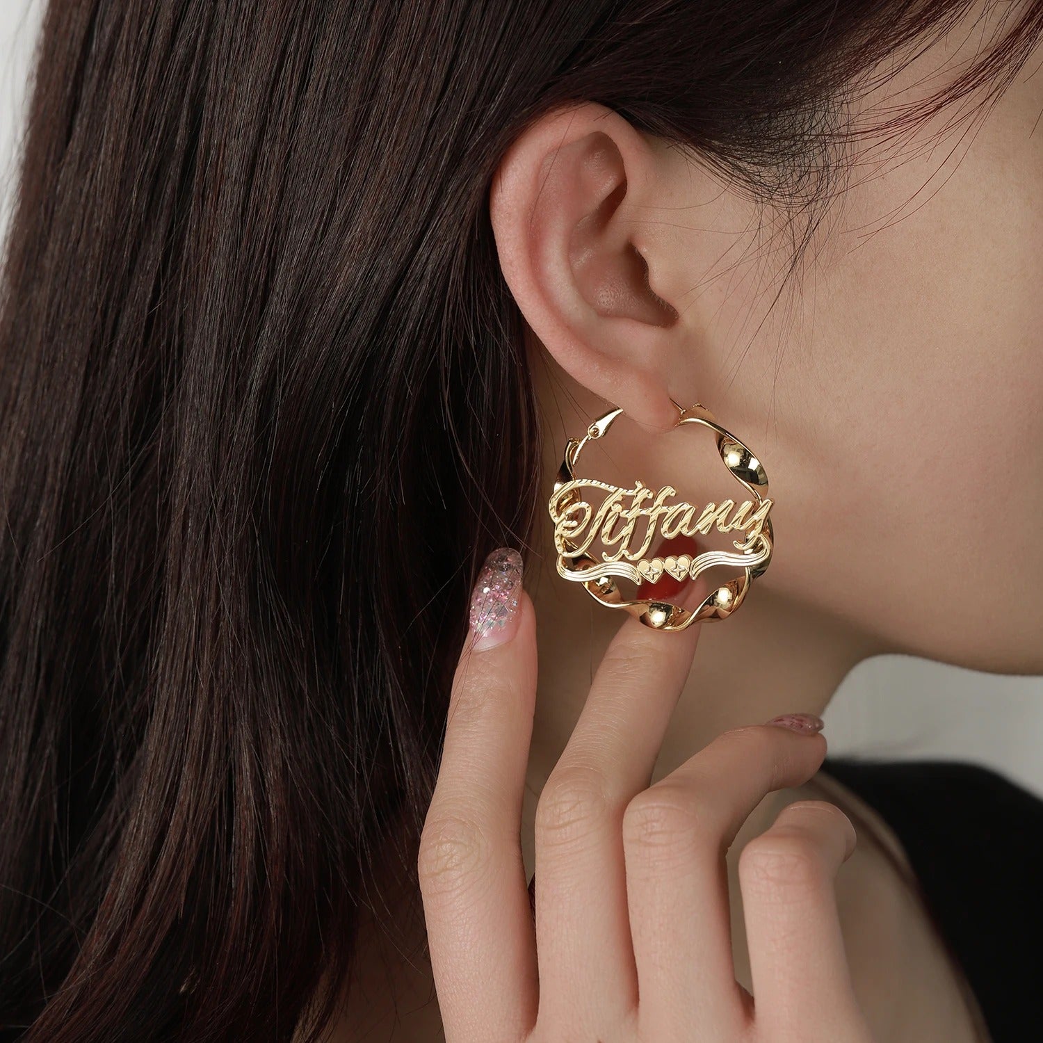 Twisted Heart Name Hoop Earrings - Nuriale