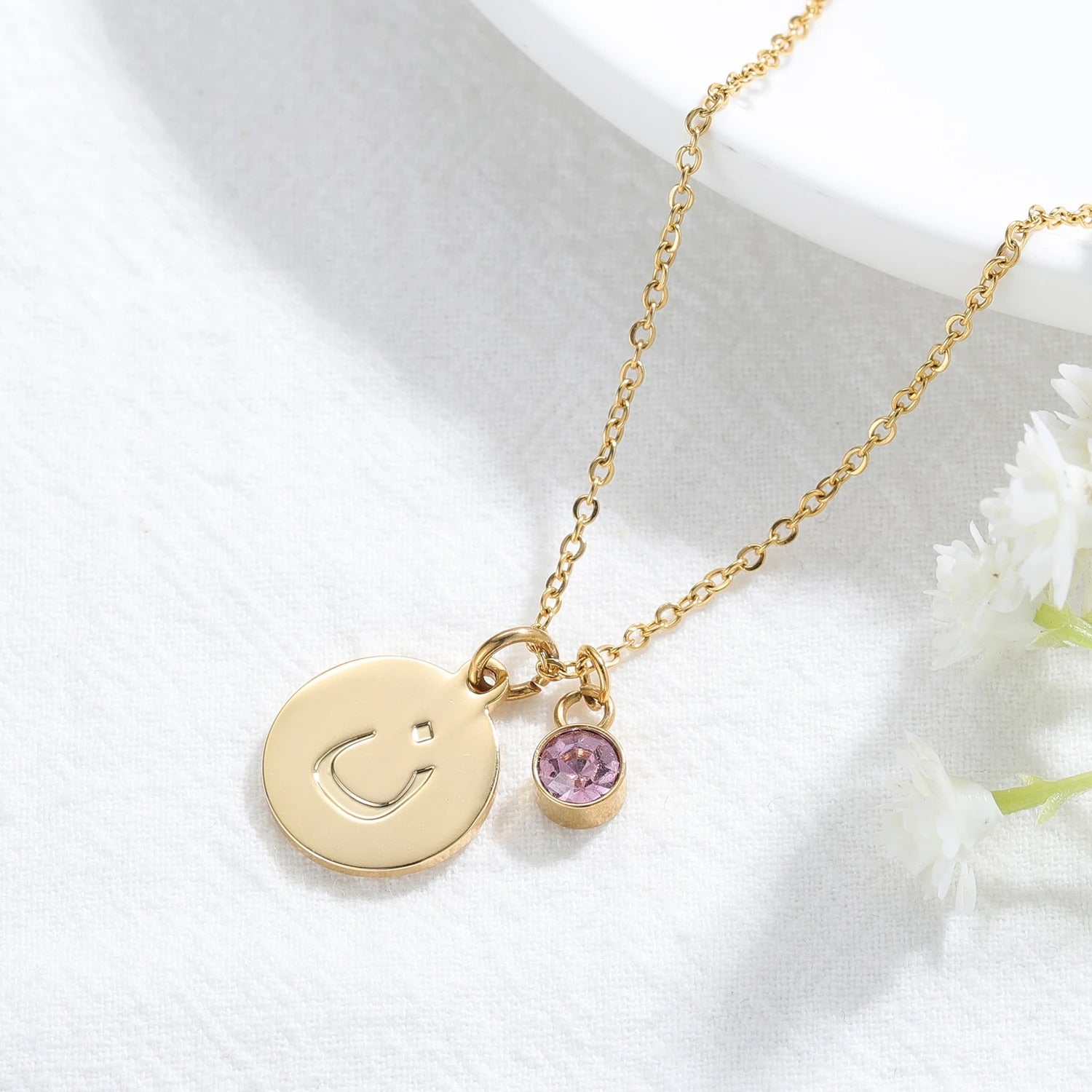 Custom Letter and Birthstone Charm Necklace - Nuriale
