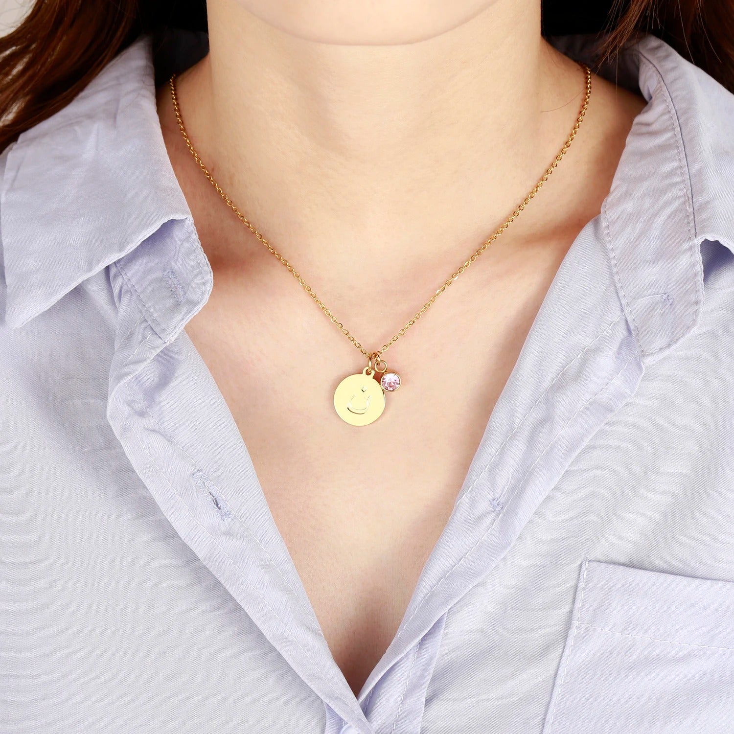 Custom Letter and Birthstone Charm Necklace - Nuriale