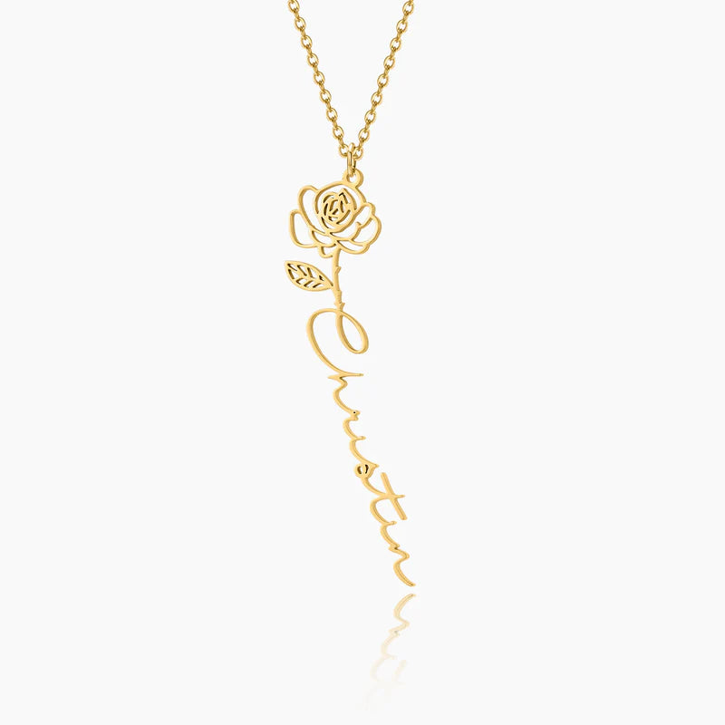 Birth Flower Name Necklace - Personalized Floral Jewelry | Nuriale