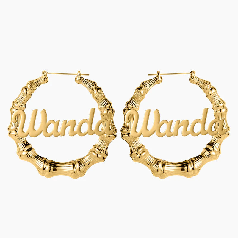 Bamboo Name Hoop Earrings - Personalized Jewelry | Nuriale
