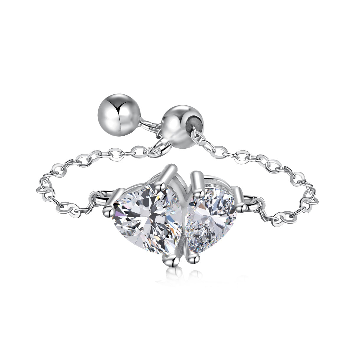 Adjustable Twin Heart Ring Necklace - Elegant Love Symbol | Nuriale