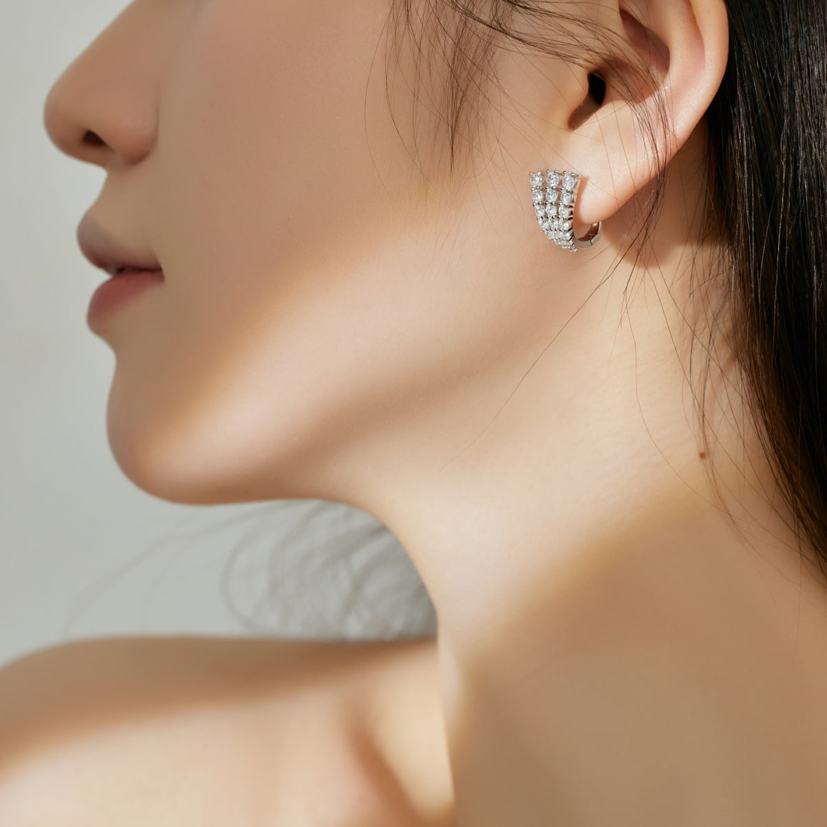 Diamond-Accent V-Shaped Hoop Earrings - Nuriale