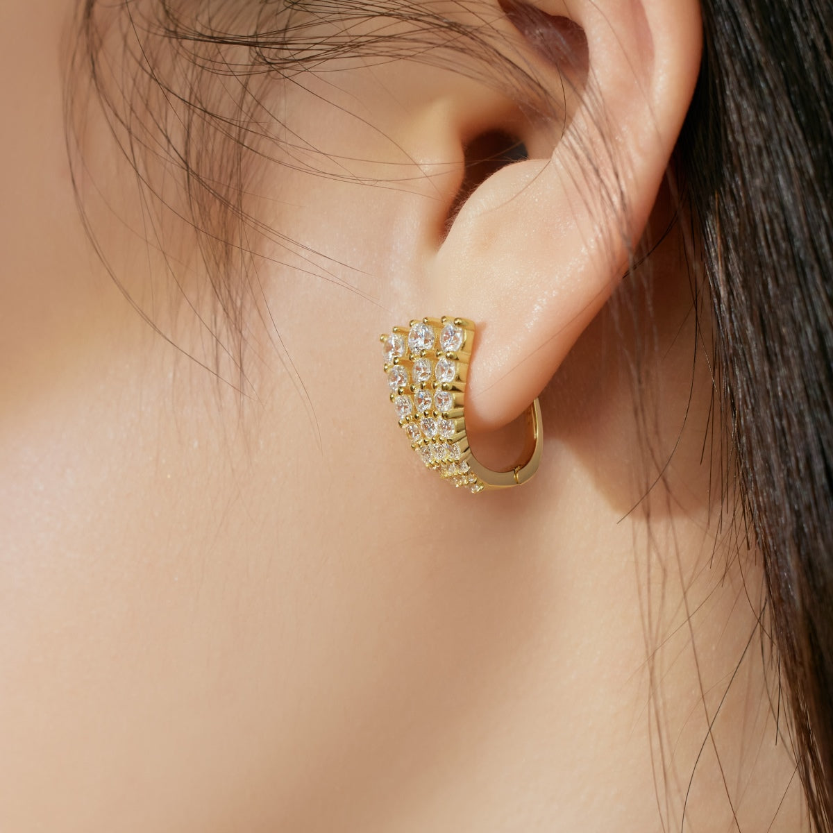 Diamond-Accent V-Shaped Hoop Earrings - Nuriale