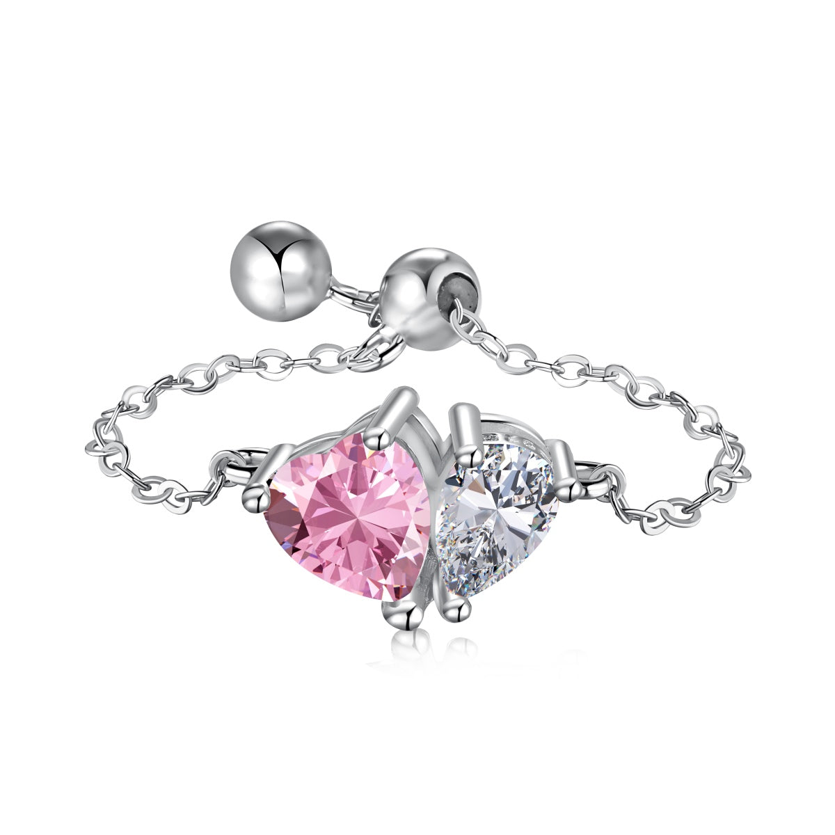 Adjustable Twin Heart Ring Necklace - Elegant Love Symbol | Nuriale