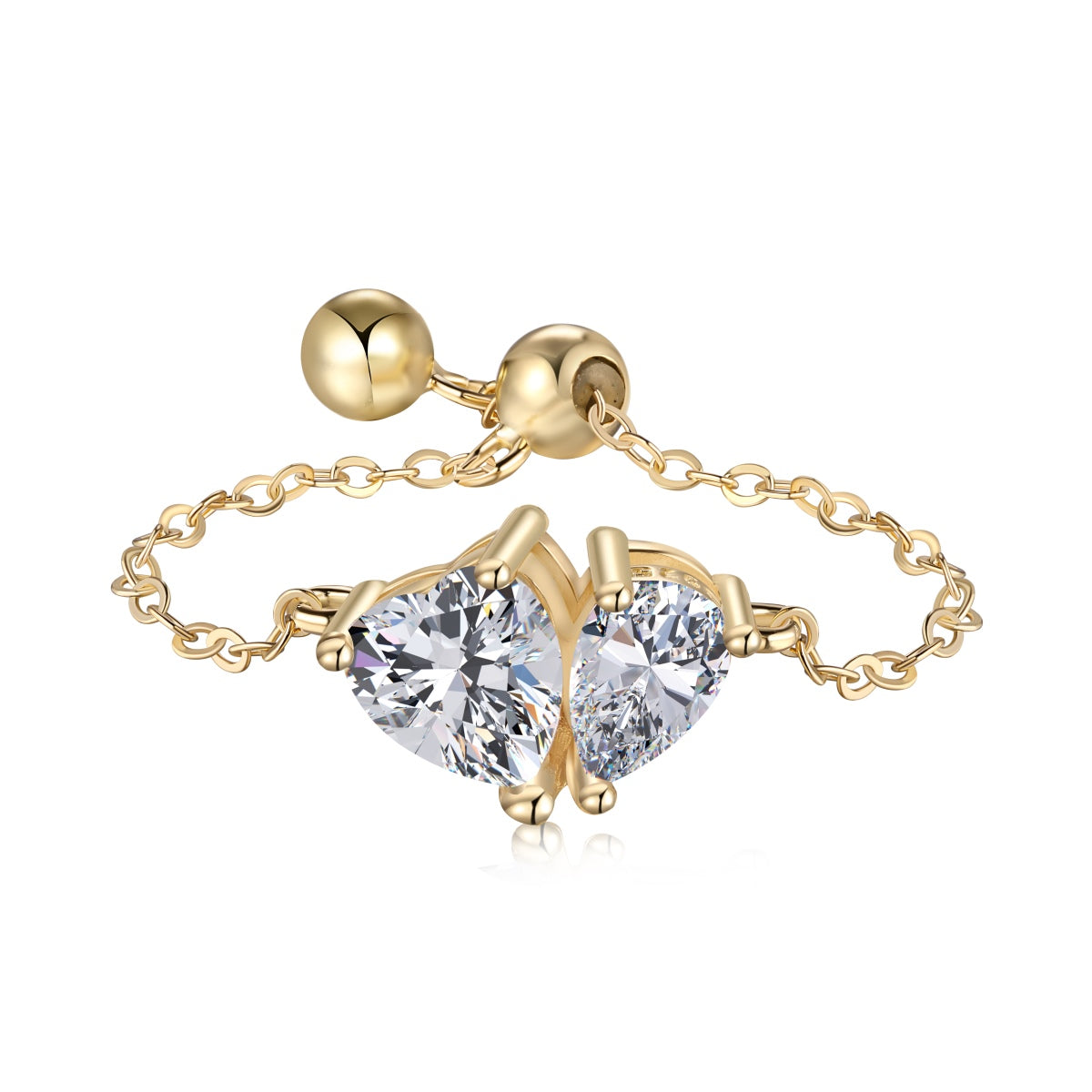 Adjustable Twin Heart Ring Necklace - Elegant Love Symbol | Nuriale