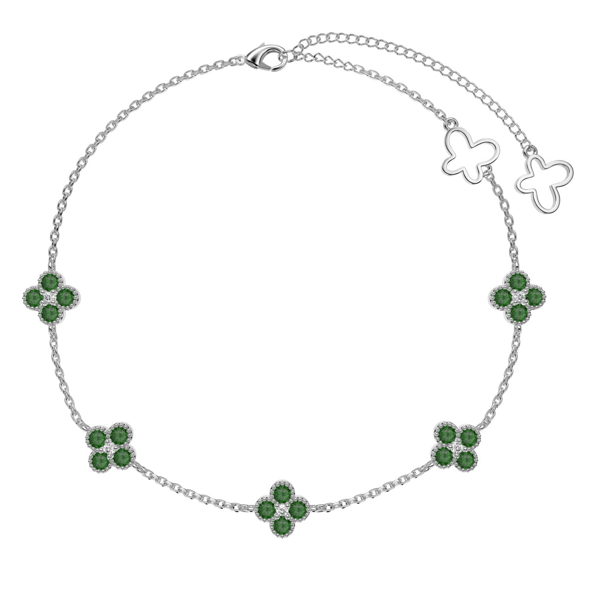 Emerald Accented Clover Anklet - Nuriale