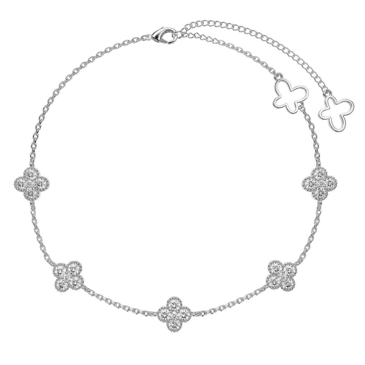 Diamond Accented Clover Anklet - Nuriale