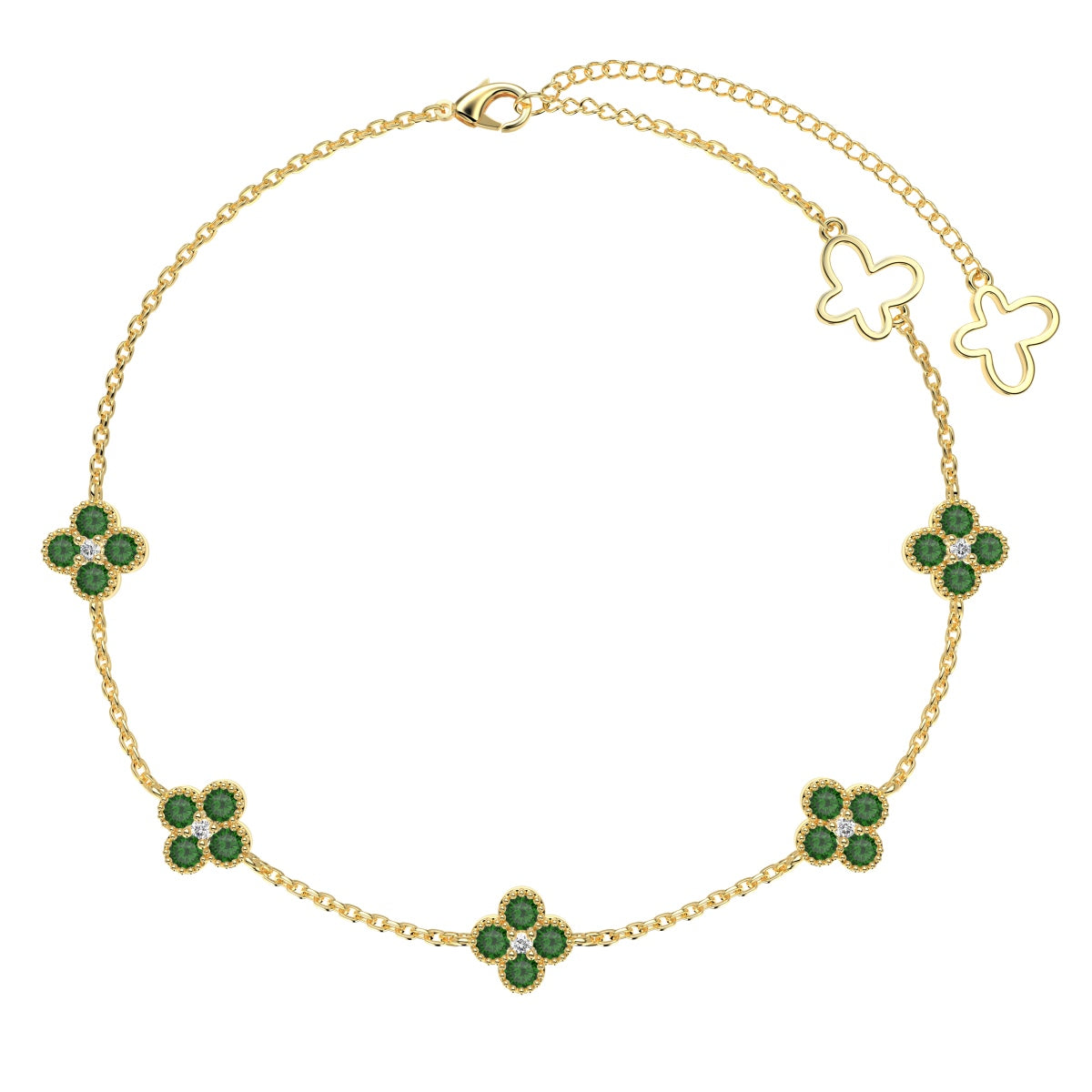 Emerald Accented Clover Anklet - Nuriale