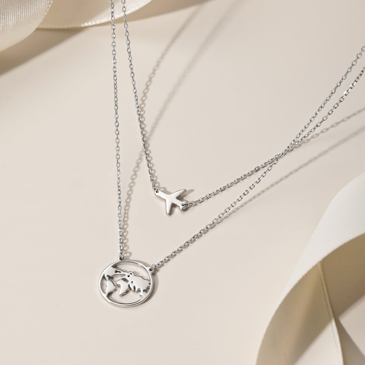 Layered Airplane and Map Necklace - Nuriale