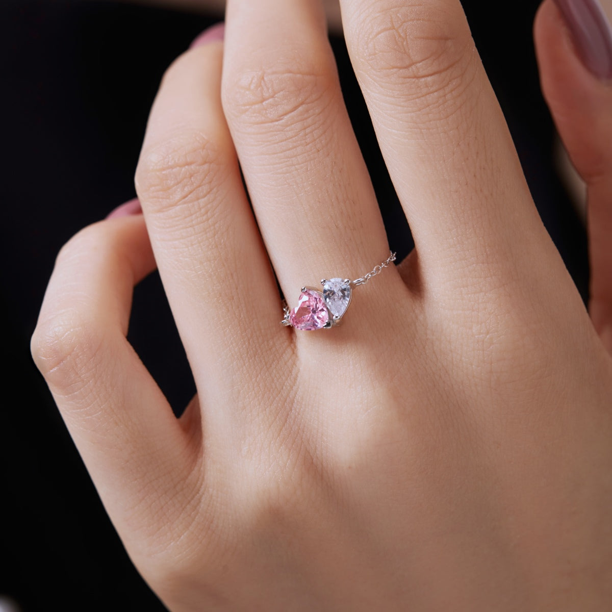 Adjustable Twin Heart Ring Necklace - Elegant Love Symbol | Nuriale