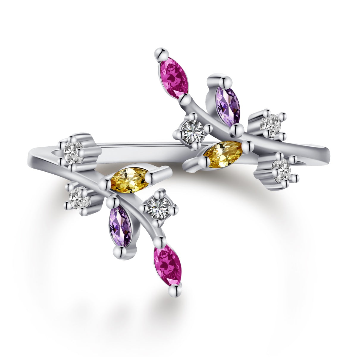 Rainbow Vibrant Gemstone Leaf Ring - Nuriale