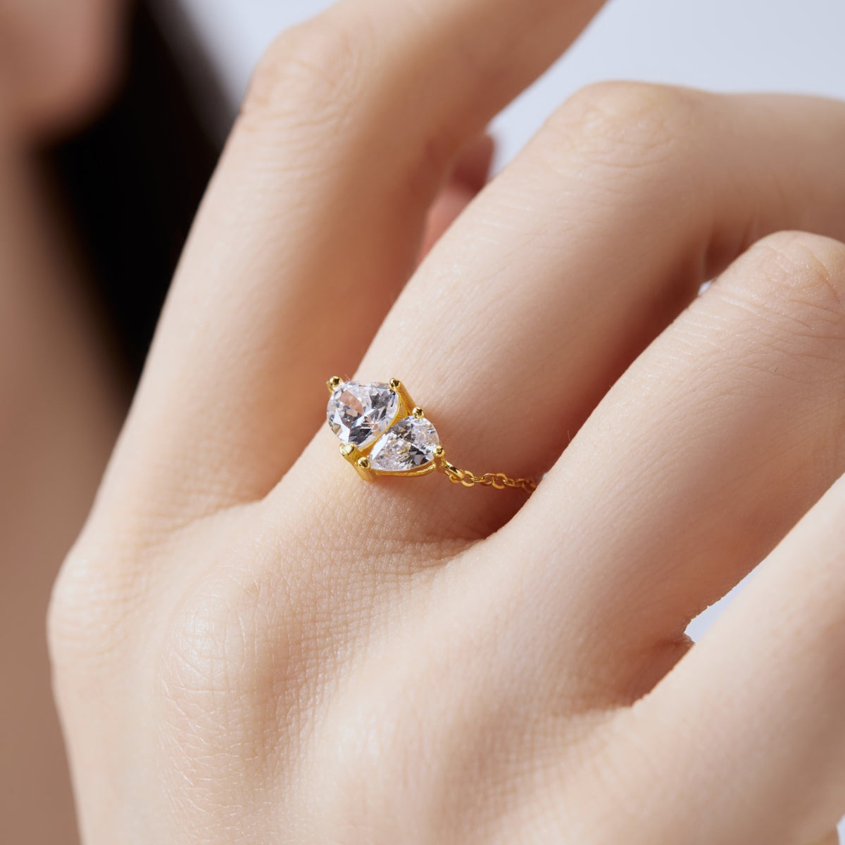 Adjustable Twin Heart Ring Necklace - Elegant Love Symbol | Nuriale