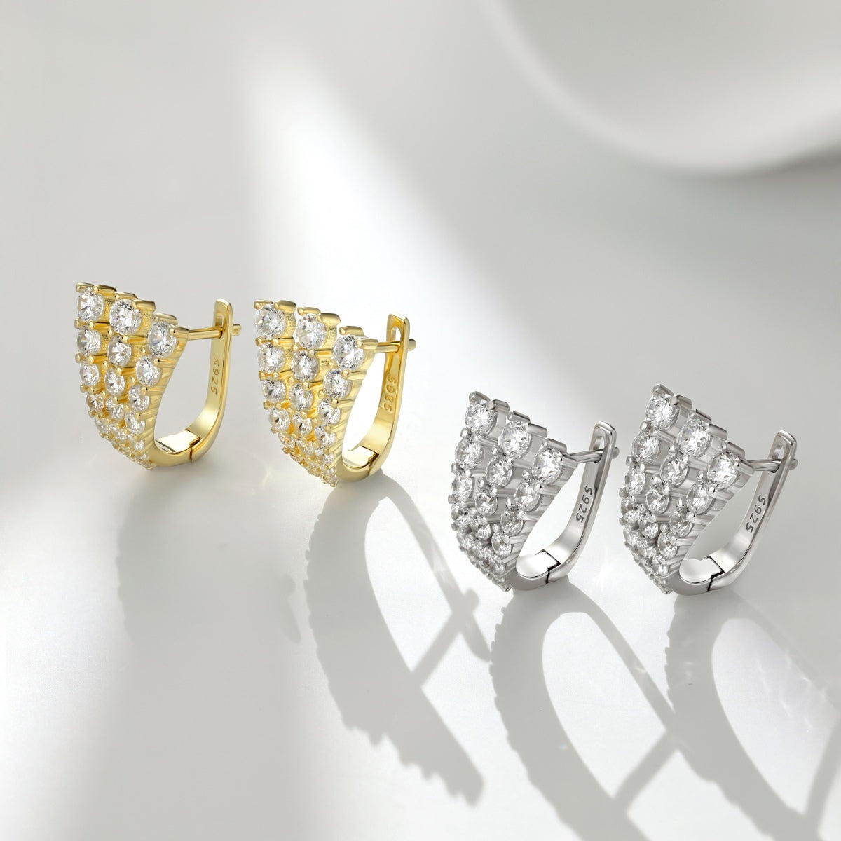 Diamond-Accent V-Shaped Hoop Earrings - Nuriale