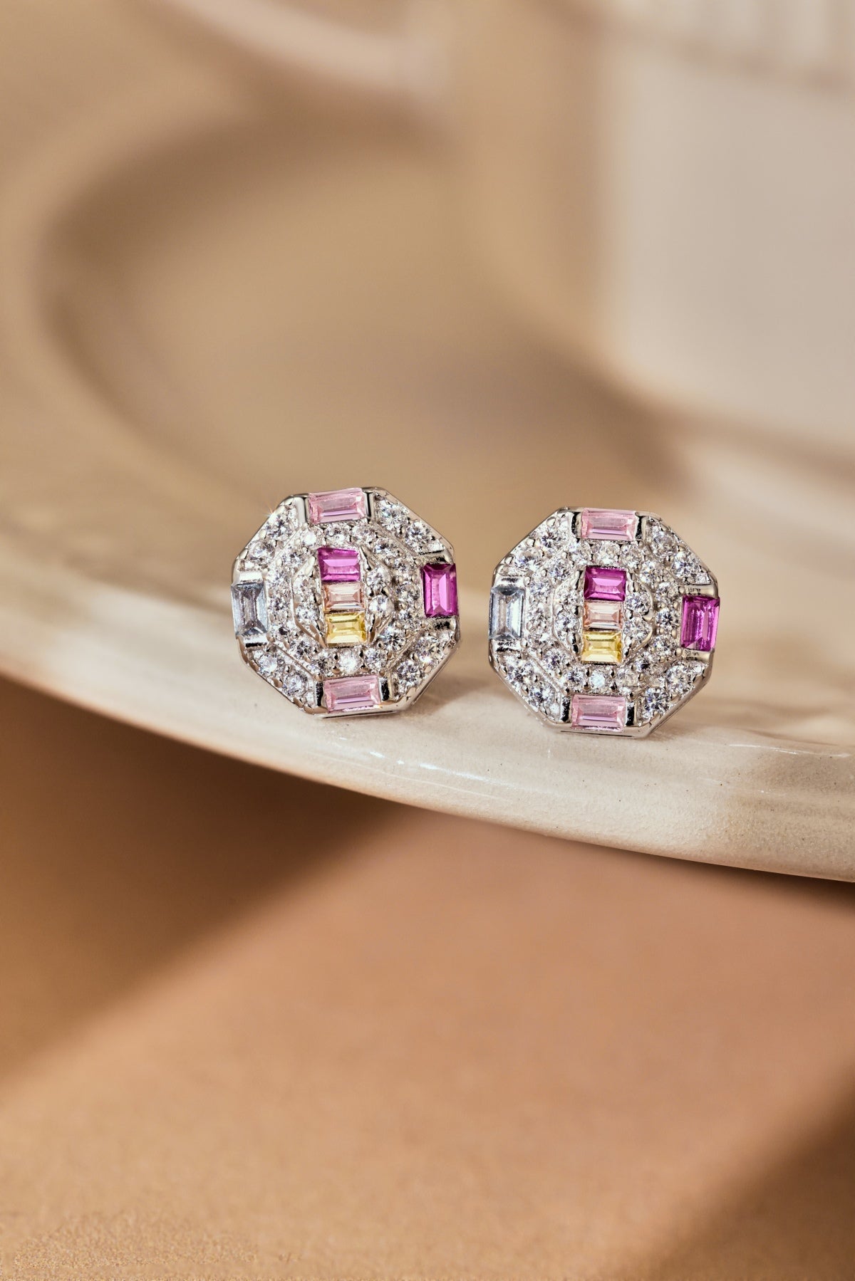 Rainbow Gemstone Octagonal Earring - Nuriale