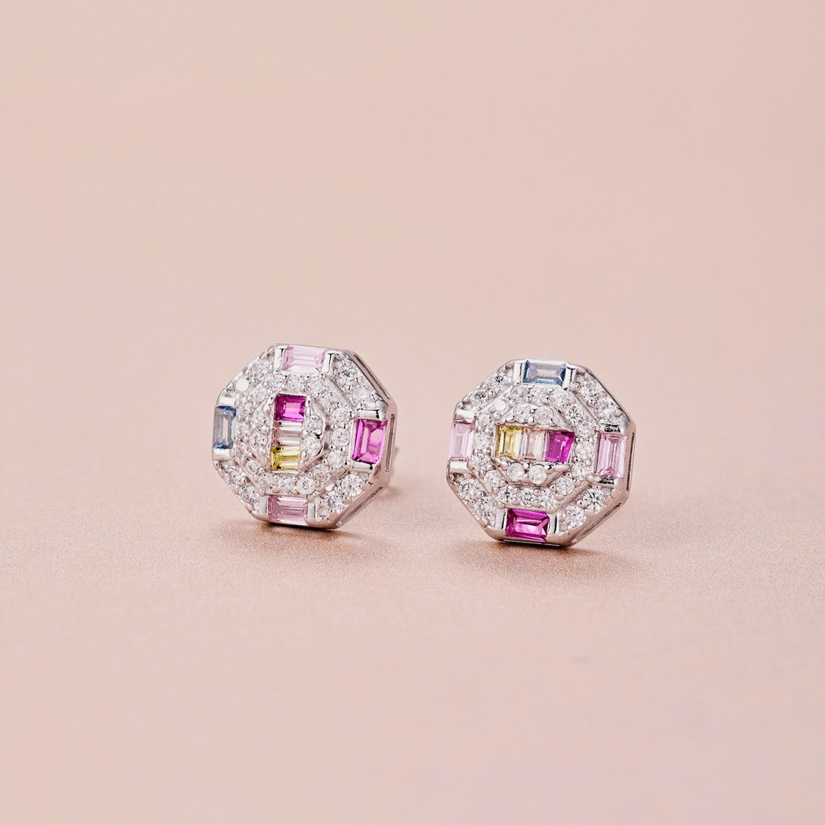 Rainbow Gemstone Octagonal Earring - Nuriale