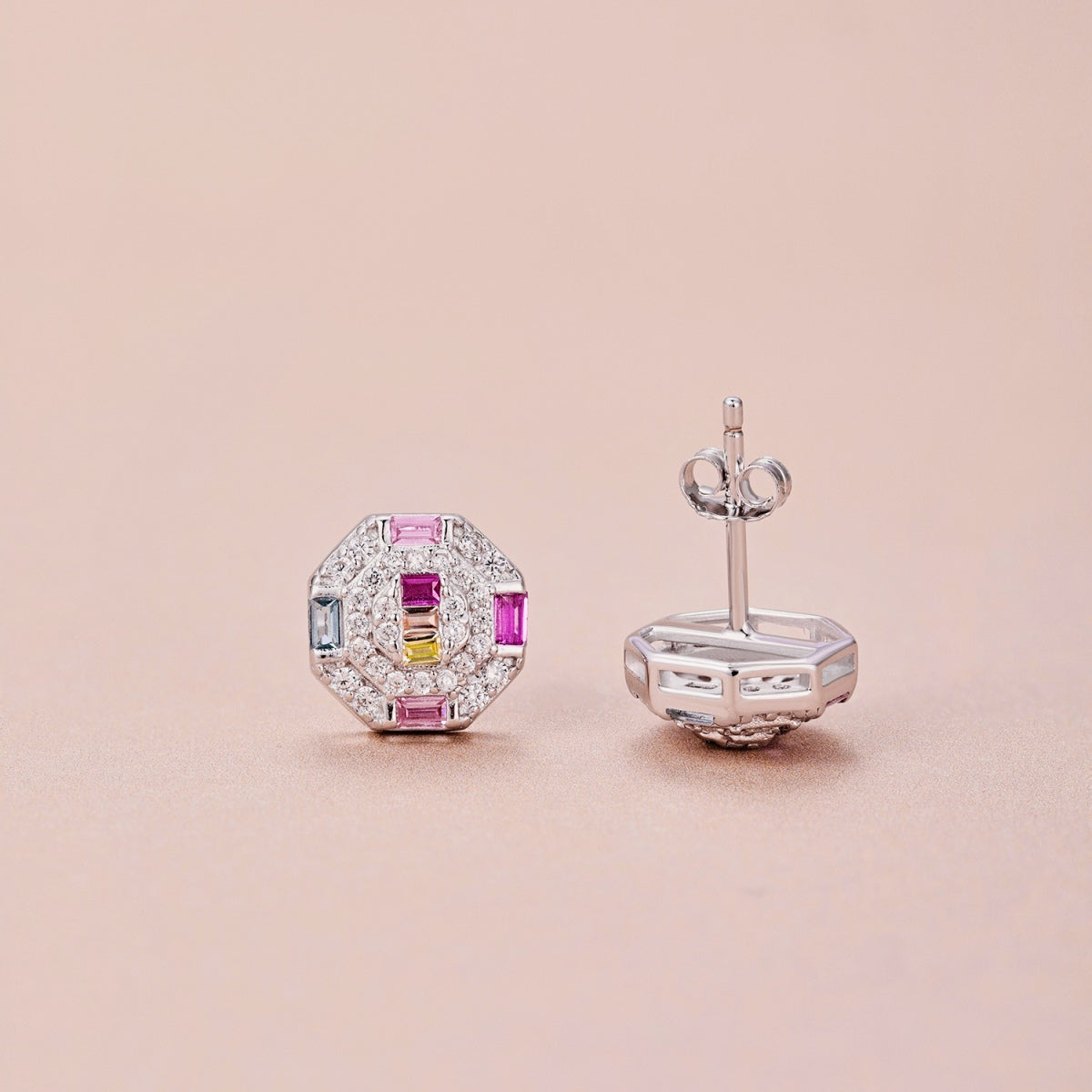 Rainbow Gemstone Octagonal Earring - Nuriale