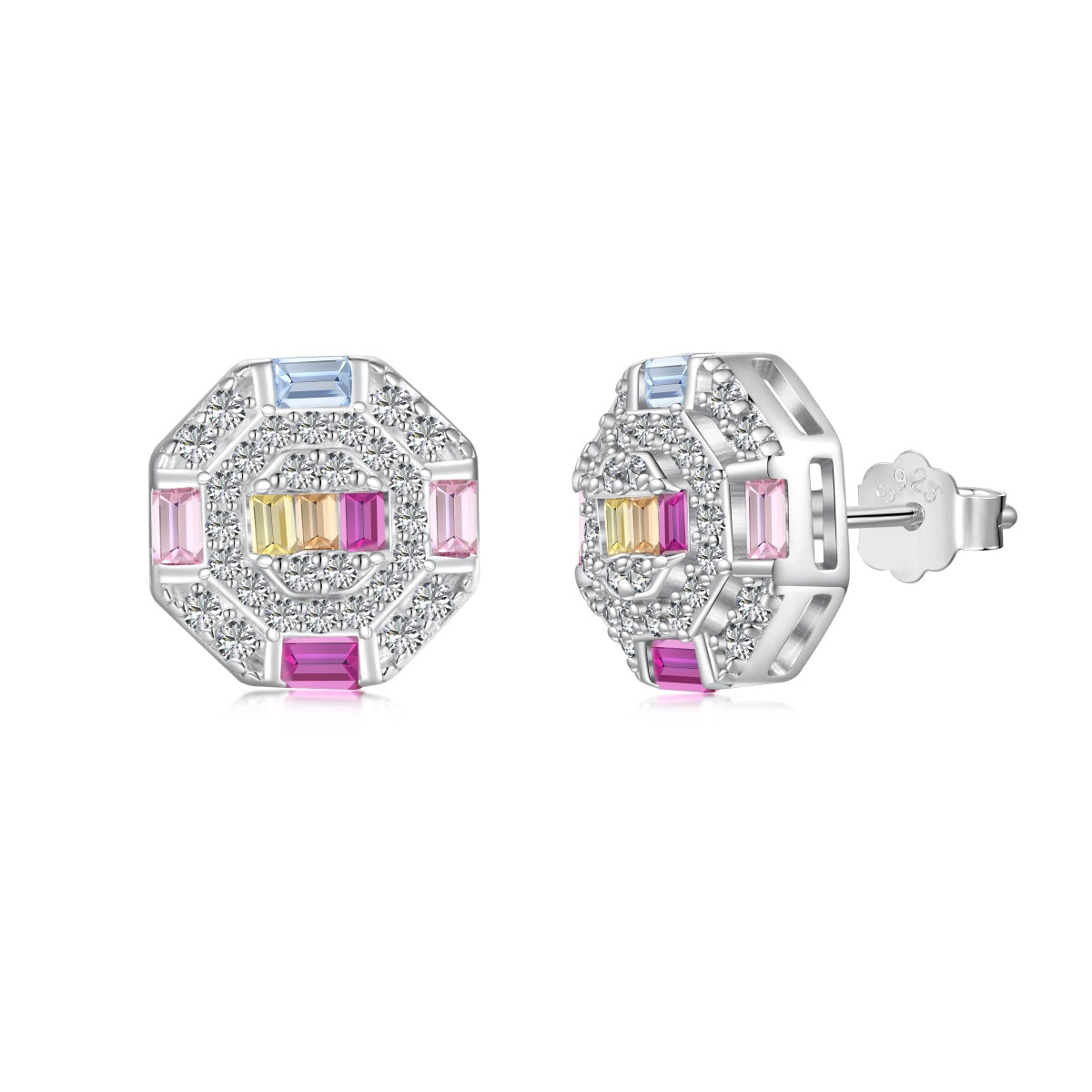 Rainbow Gemstone Octagonal Earring - Nuriale