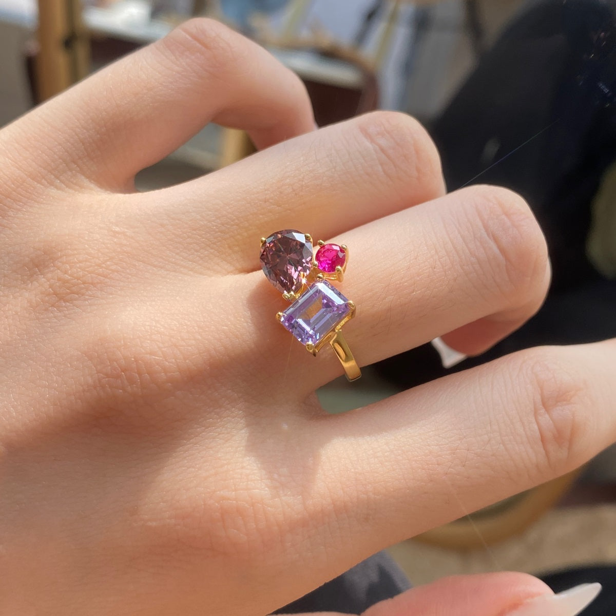 Tri-Stone Colored Ring