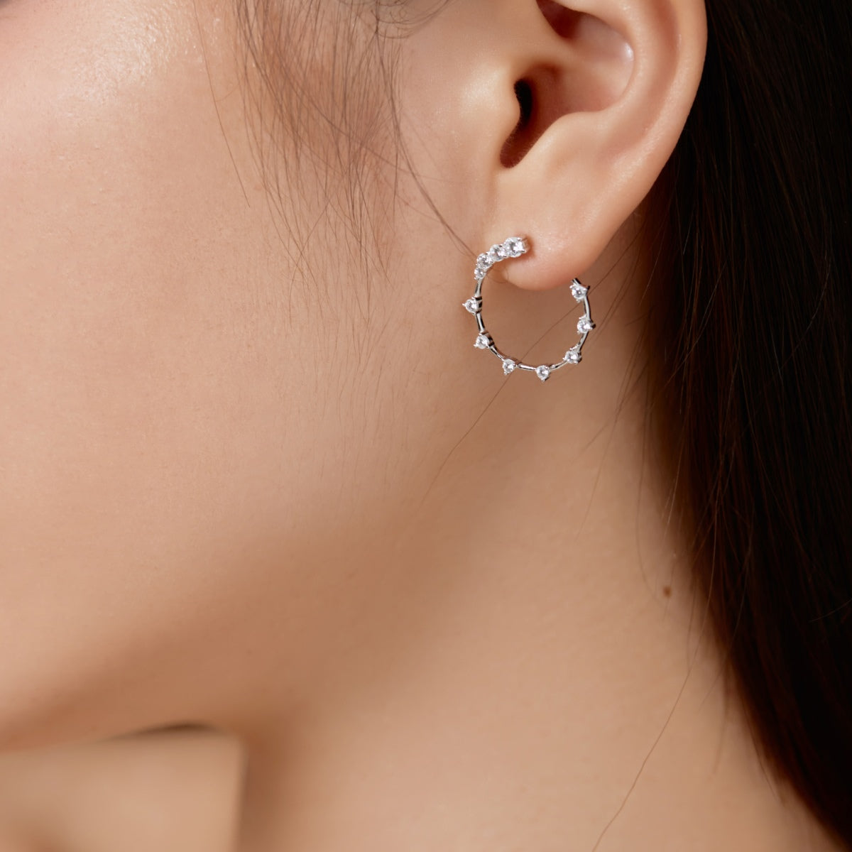 Diamond-Embellished Hoop Earrings - Nuriale