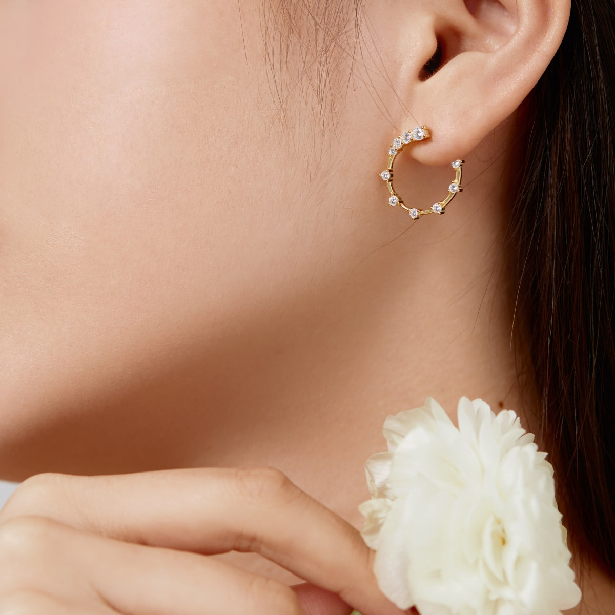 Diamond-Embellished Hoop Earrings - Nuriale