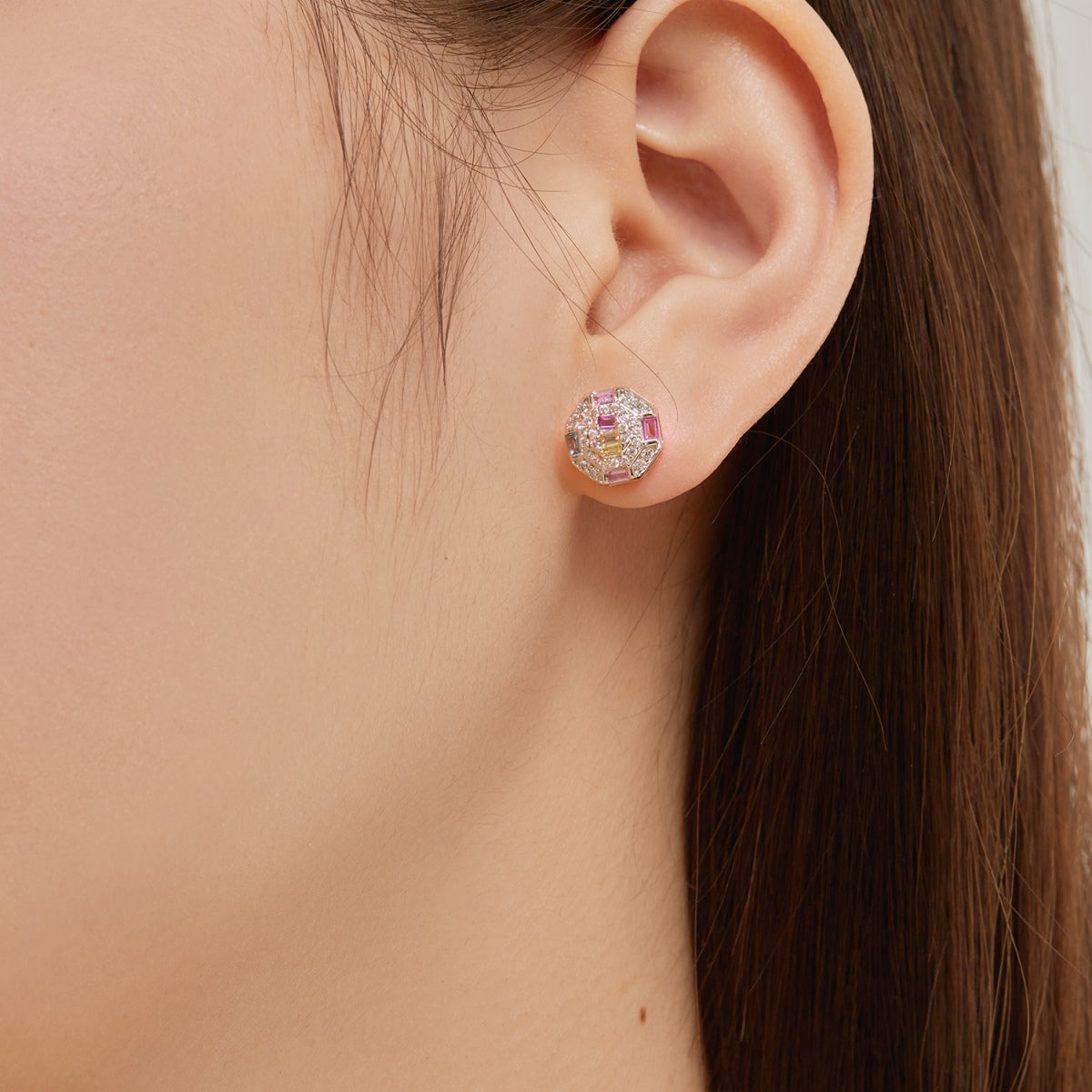 Rainbow Gemstone Octagonal Earring - Nuriale