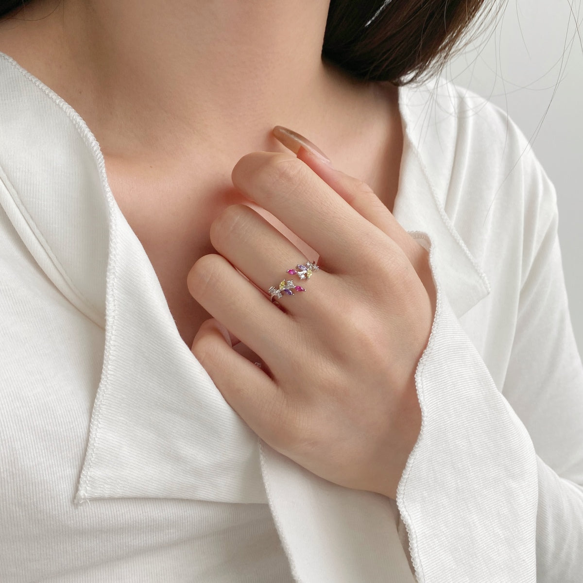 Rainbow Vibrant Gemstone Leaf Ring - Nuriale