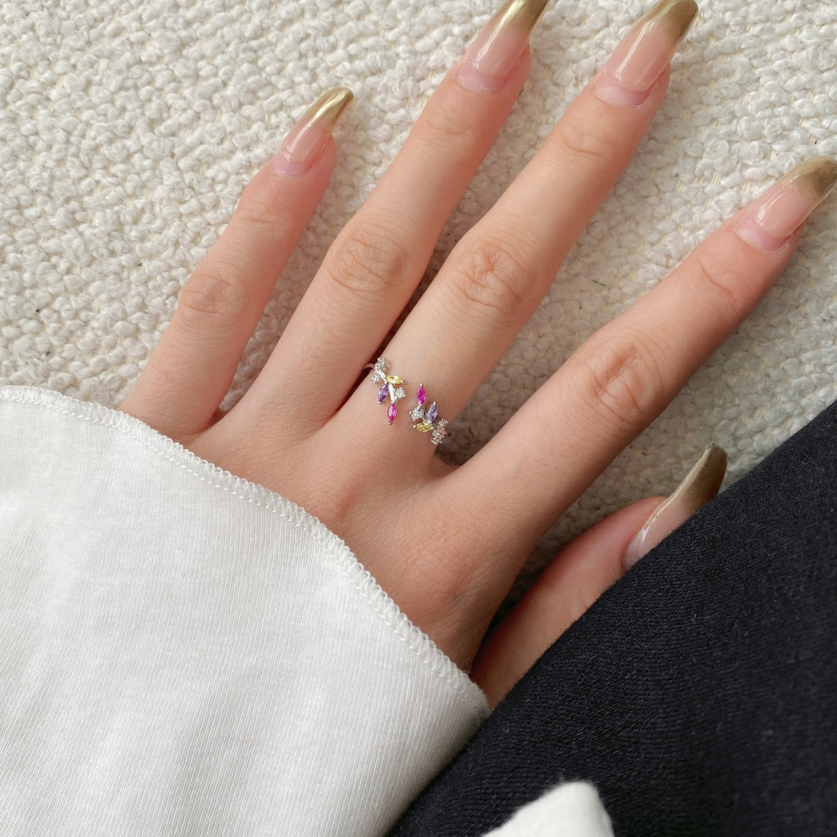 Rainbow Vibrant Gemstone Leaf Ring - Nuriale