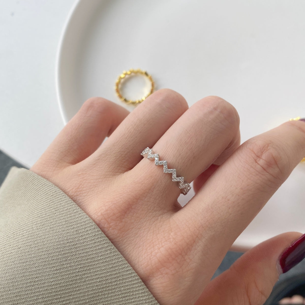 Chevron Zigzag Eternity Stacking Ring - Modern Elegance | Nuriale