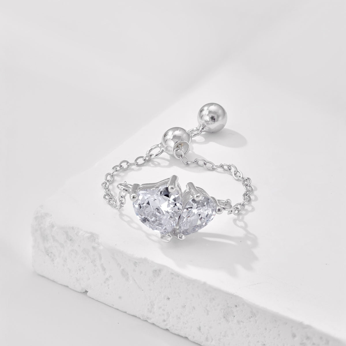 Adjustable Twin Heart Ring Necklace - Elegant Love Symbol | Nuriale