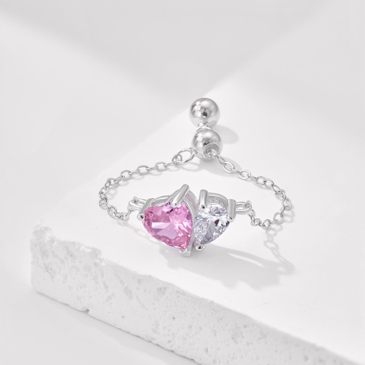 Adjustable Twin Heart Ring Necklace - Elegant Love Symbol | Nuriale