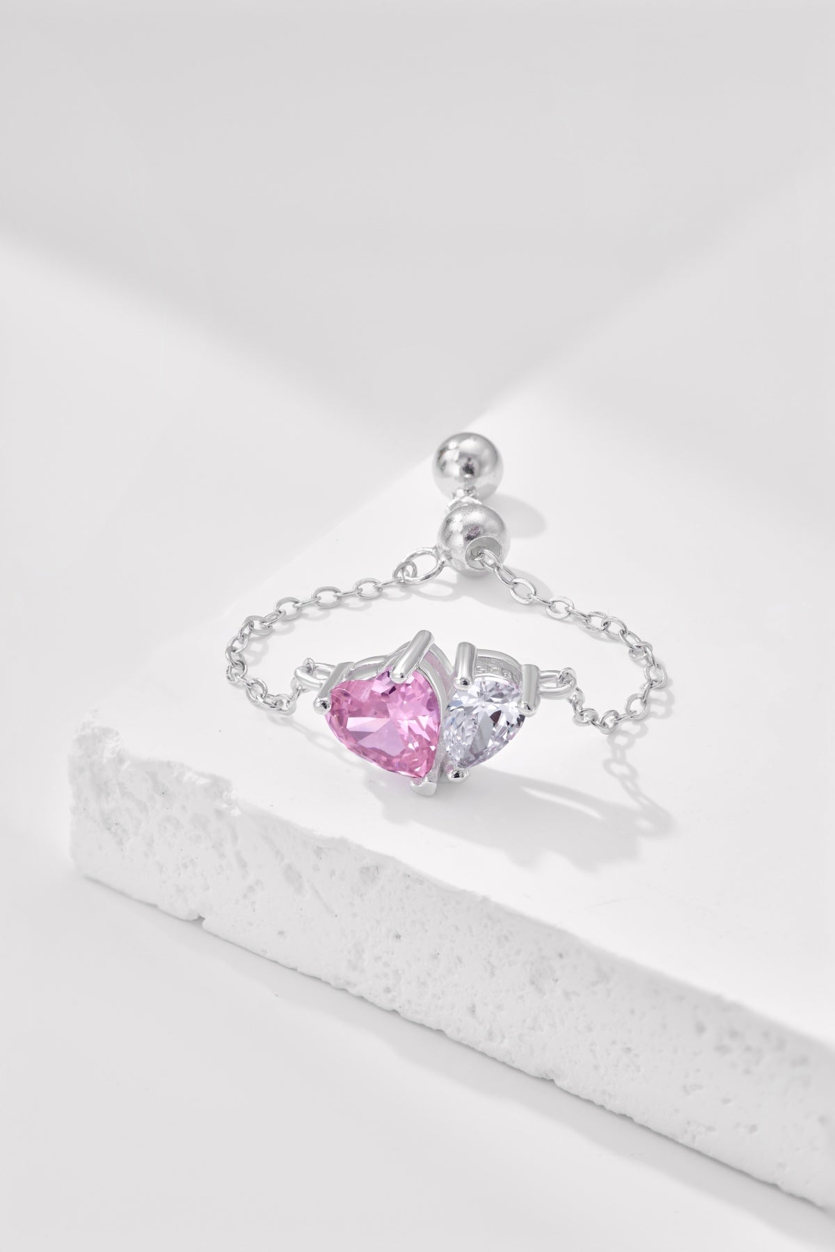 Adjustable Twin Heart Ring Necklace - Elegant Love Symbol | Nuriale