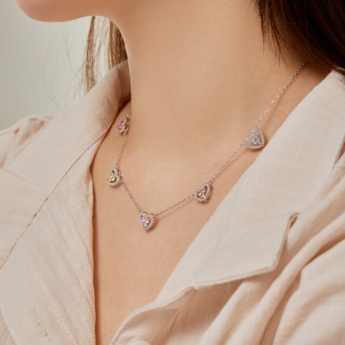 Rainbow Heart Charm Multi-Pendant Necklace - Nuriale