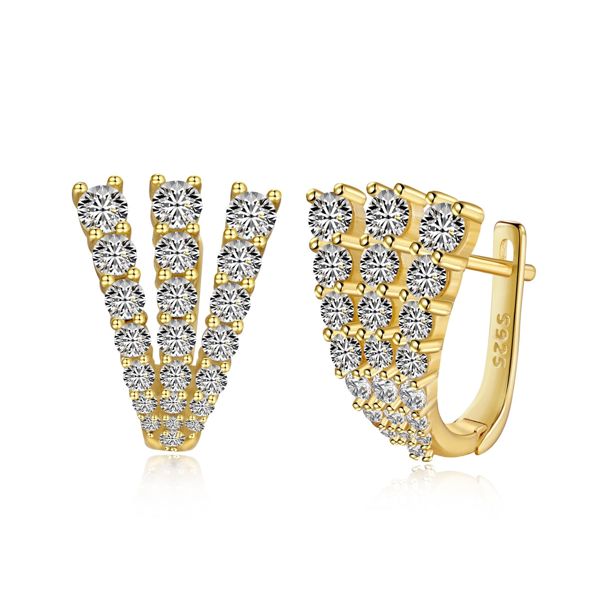 Diamond-Accent V-Shaped Hoop Earrings - Nuriale