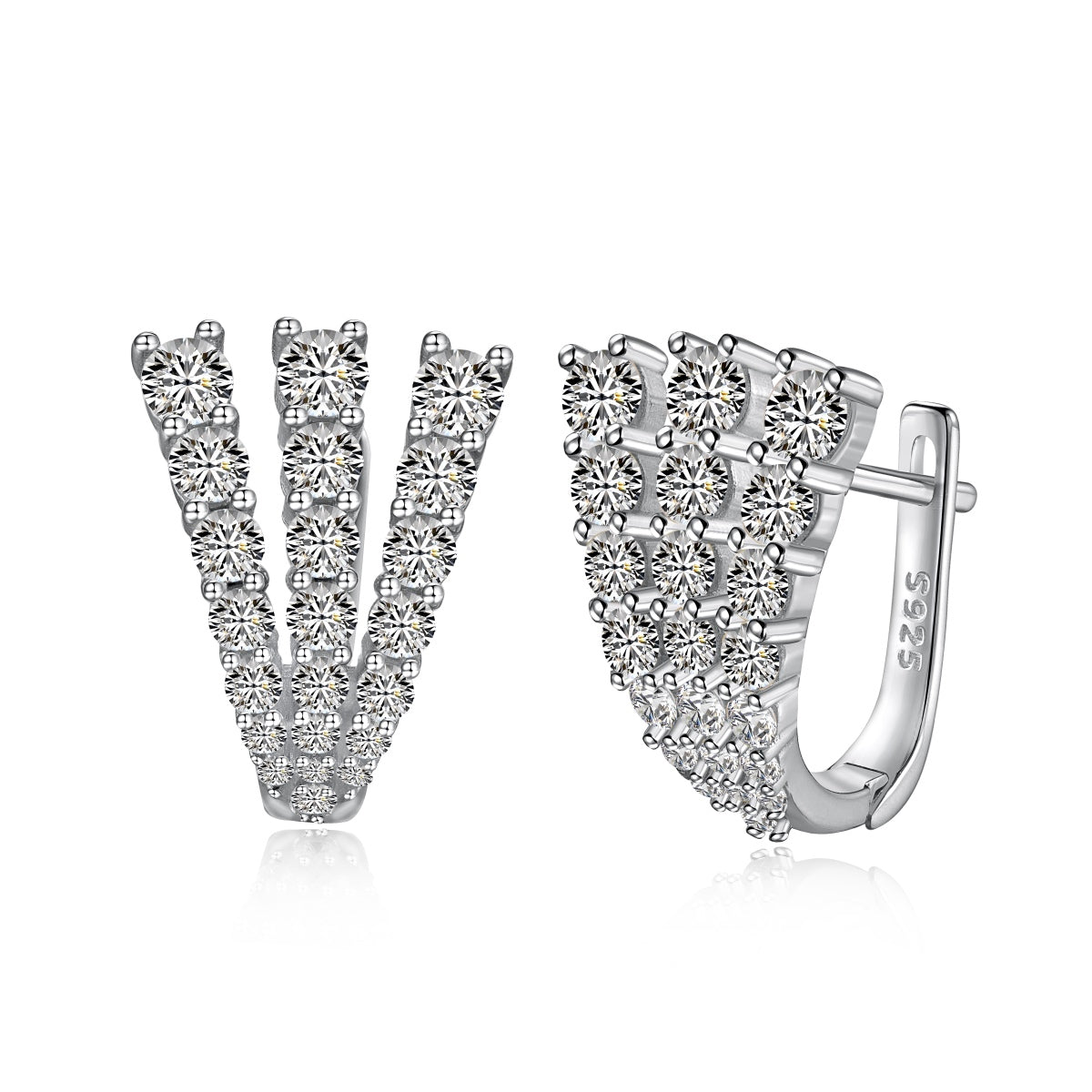Diamond-Accent V-Shaped Hoop Earrings - Nuriale