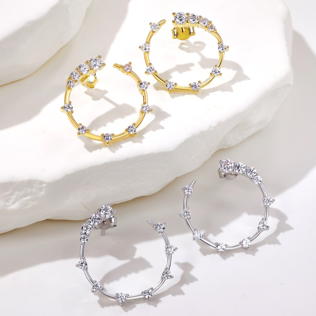 Diamond-Embellished Hoop Earrings - Nuriale