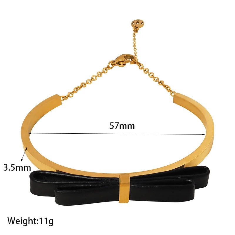 Leather Bow Bangle Bracelet - Nuriale