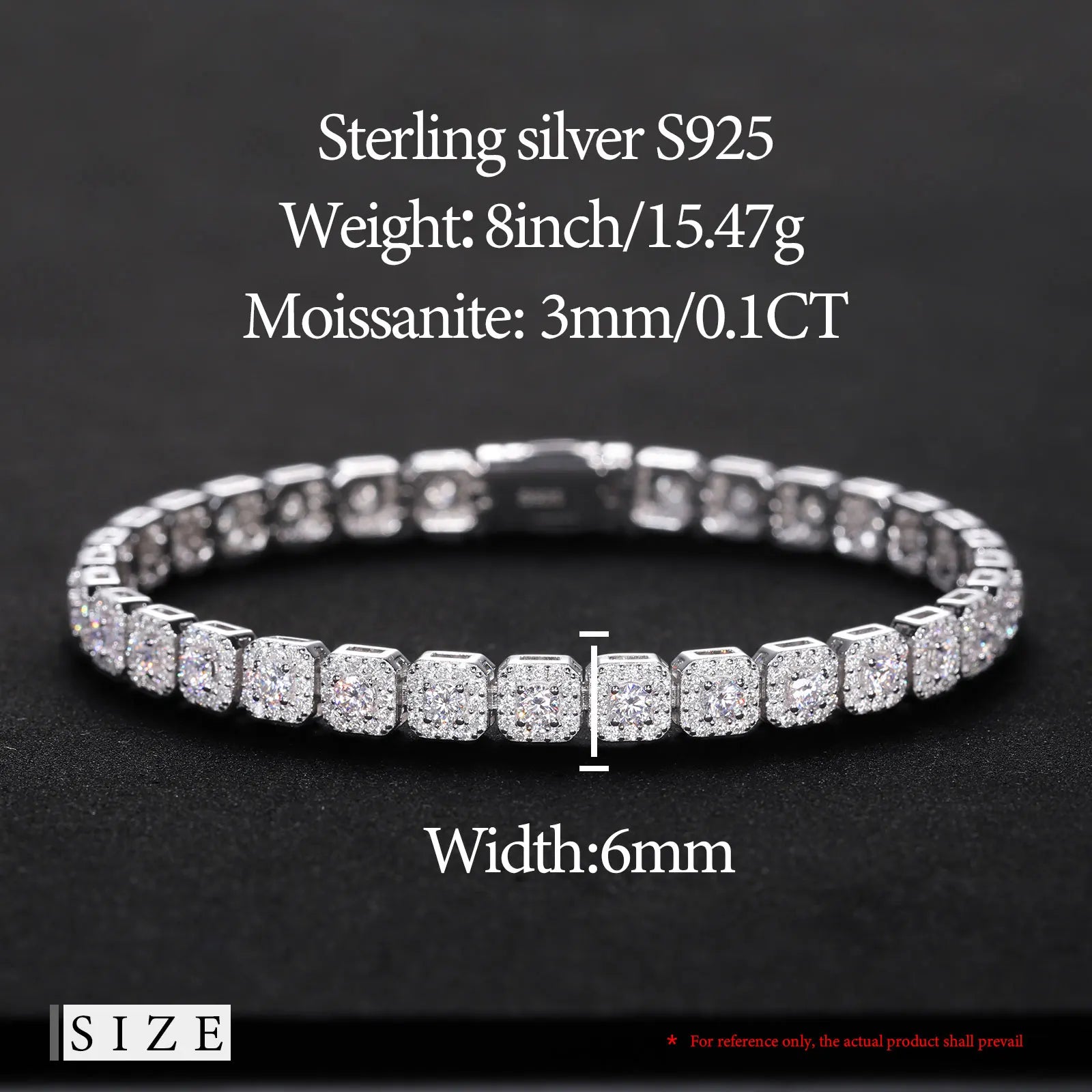 Sparkling 6mm Moissanite Halo Tennis Bracelet | Men