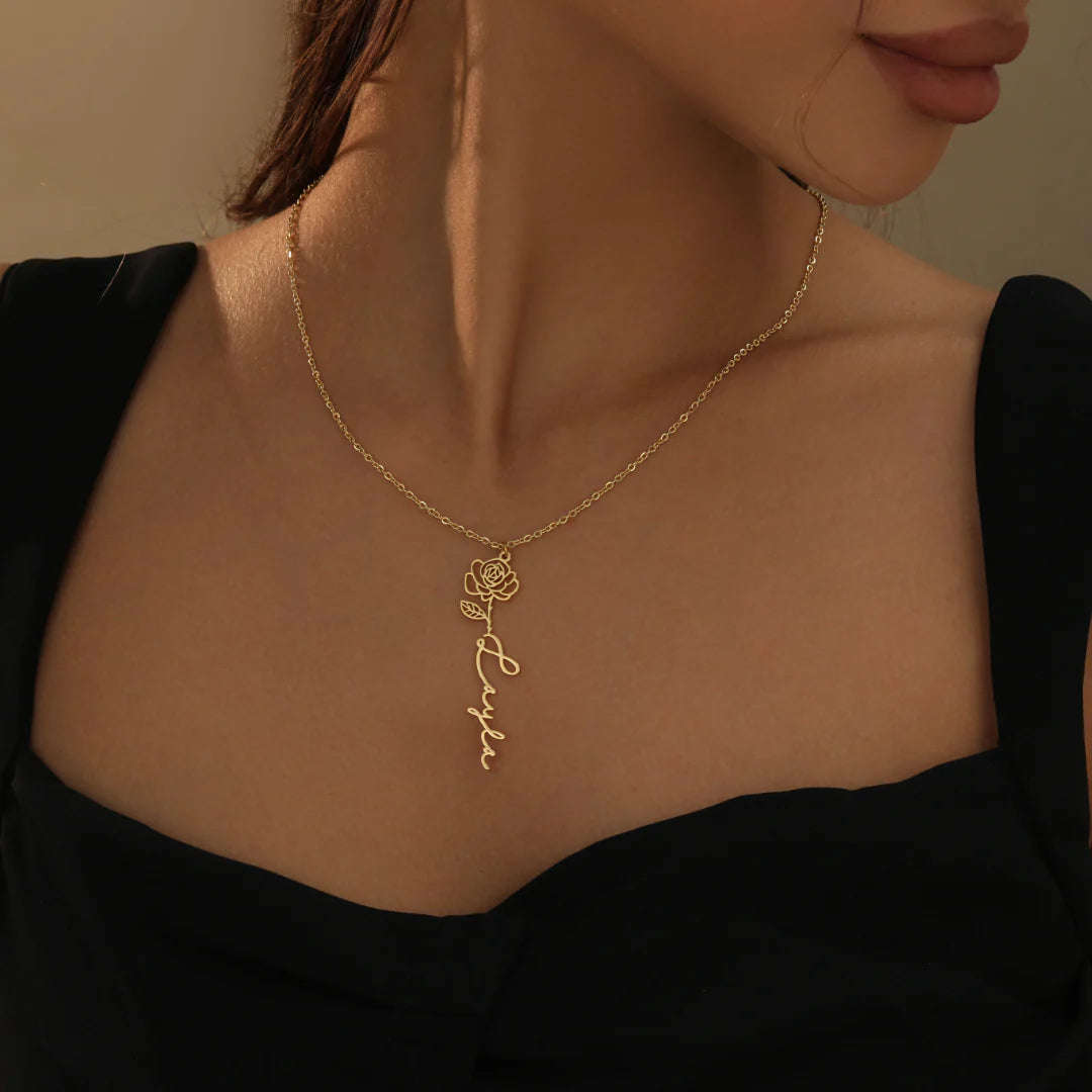 Birth Flower Name Necklace - Personalized Floral Jewelry | Nuriale