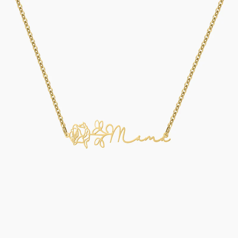 Horizontal Birth Flower Name Necklace - Nuriale