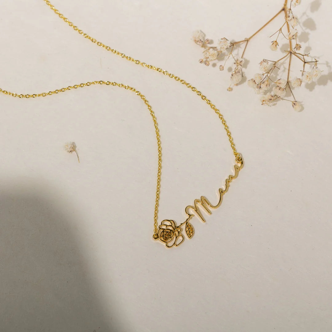 Horizontal Birth Flower Name Necklace - Nuriale