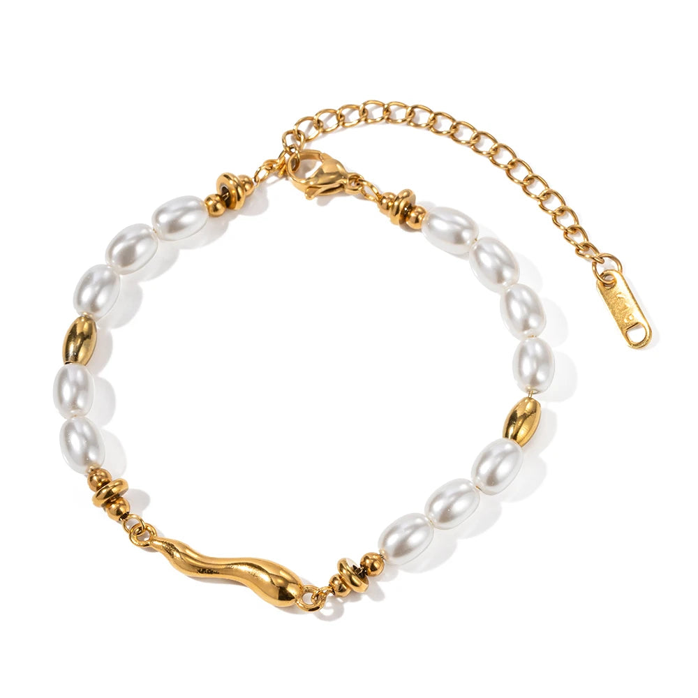 Glass Pearl Beads Chain Bracelet - Nuriale