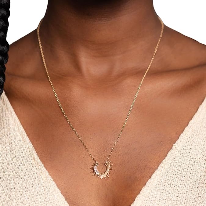 Radiant Crescent Necklace with Crystal Accents - Nuriale