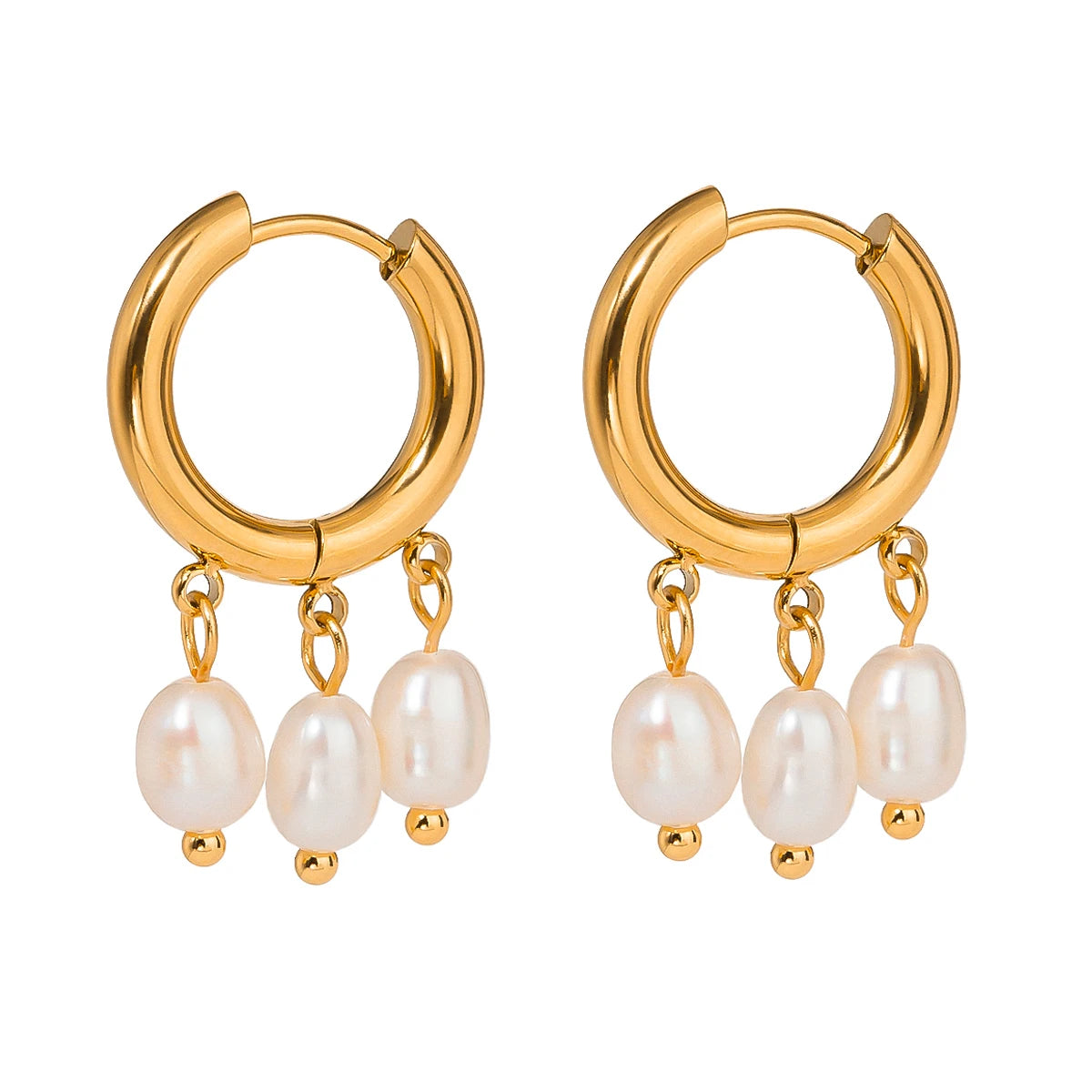 Triple Pearl Drop Hoop Earring - Nuriale