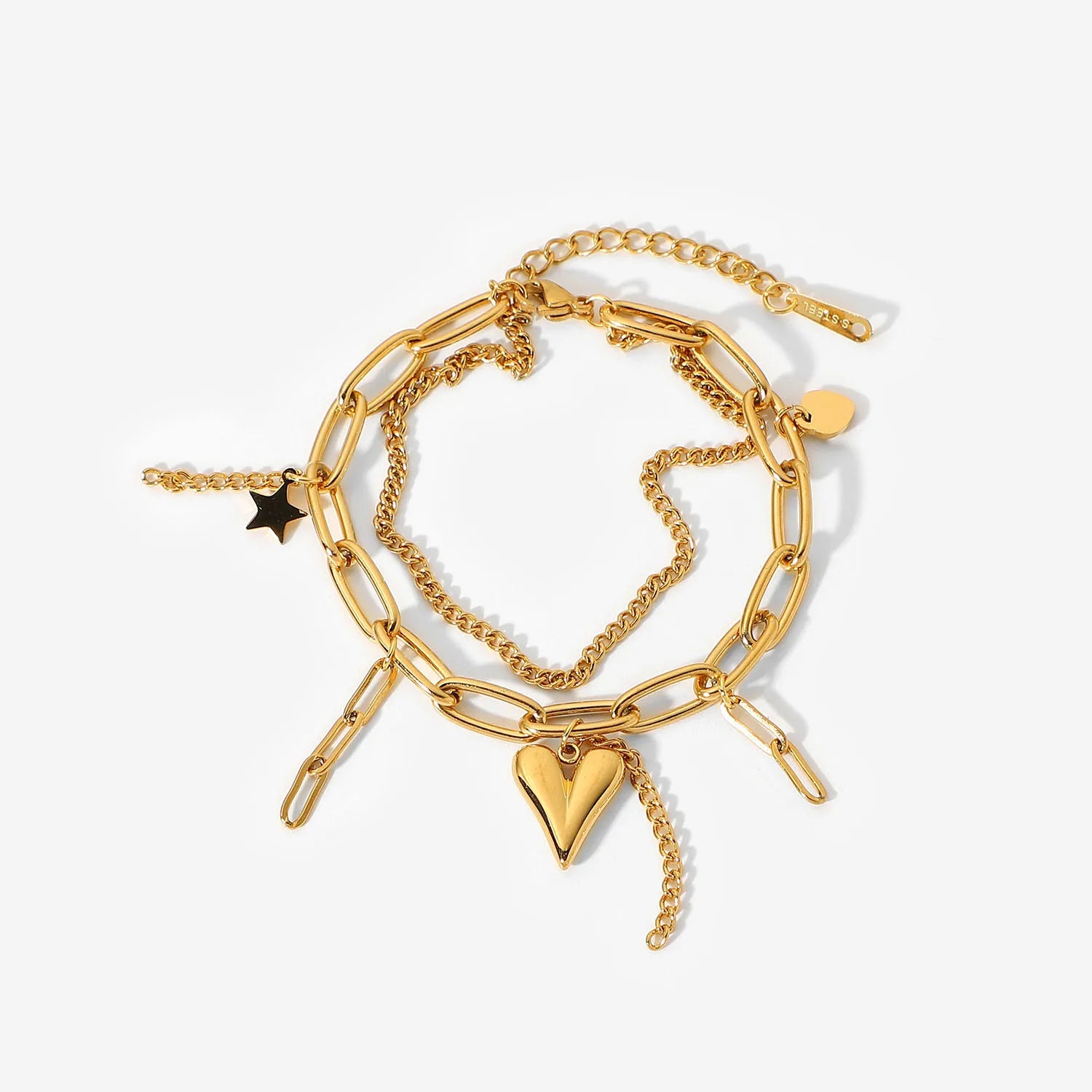 Celestial Heart Double Chain Bracelet - Bold & Elegant | Nuriale