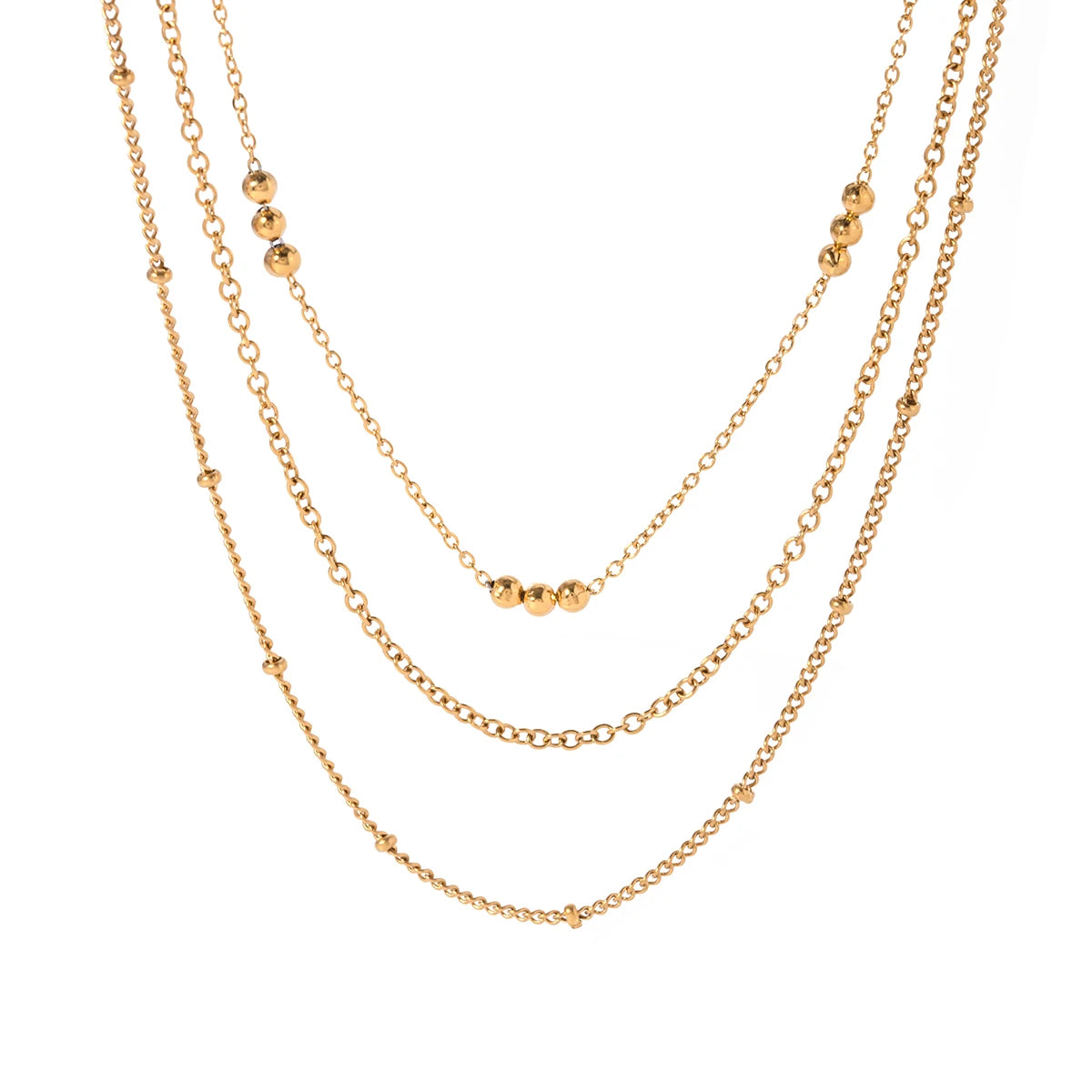 Beaded Layered Gold Necklace - Elegant Triple Layer Design | Nuriale