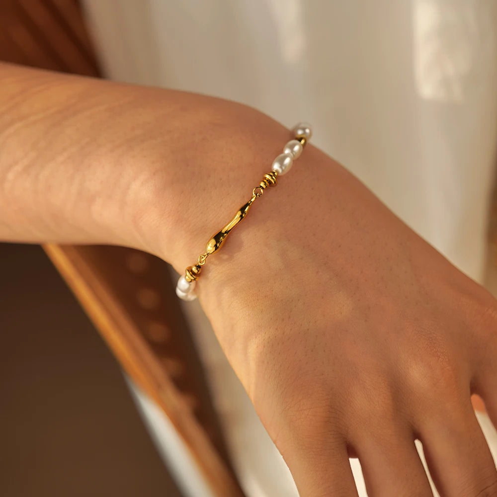 Glass Pearl Beads Chain Bracelet - Nuriale