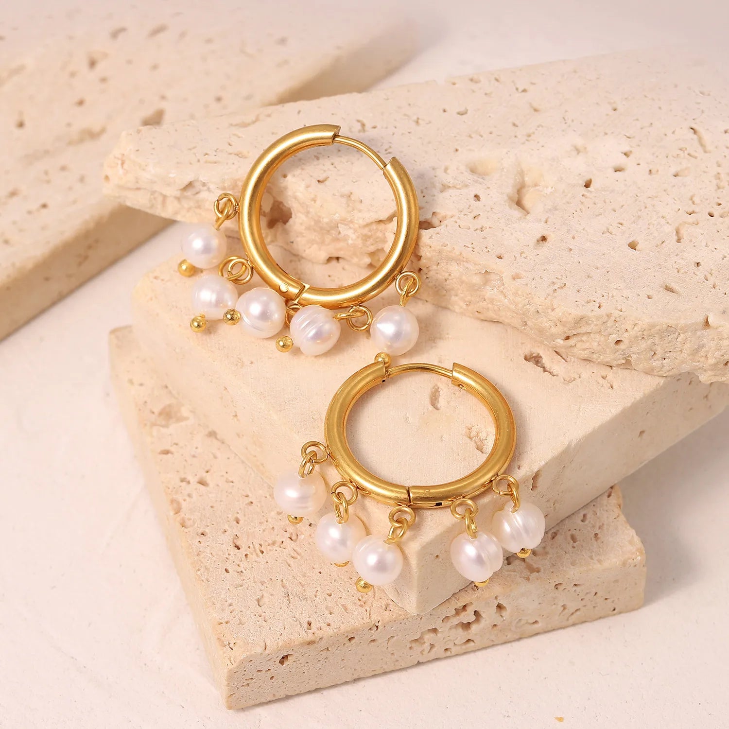 Pearl Tassel Hoop Earrings - Nuriale