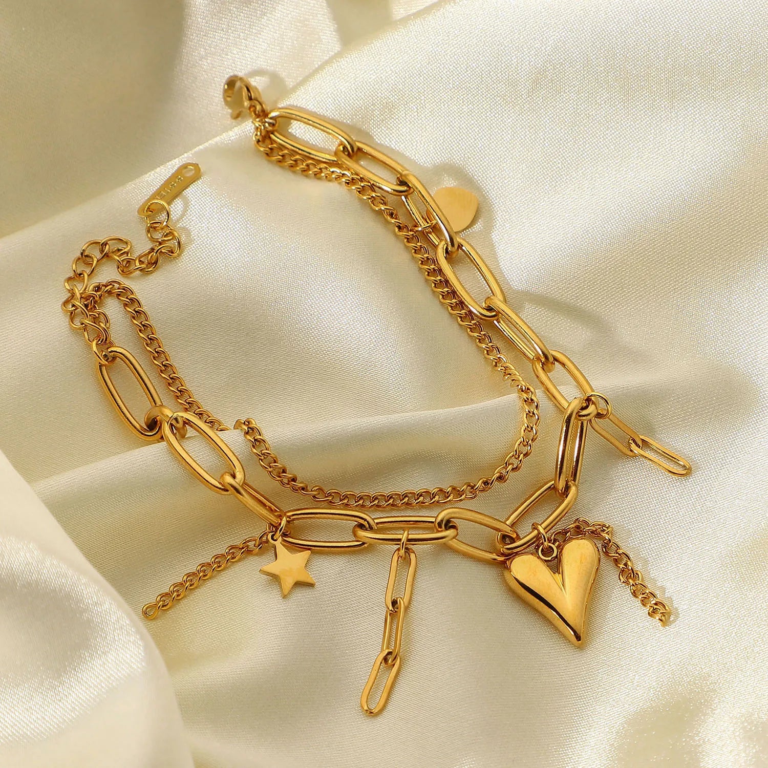 Celestial Heart Double Chain Bracelet - Bold & Elegant | Nuriale